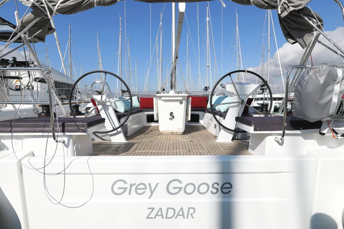 Cockpit of Grey Goose, a Beneteau Oceanis 51.1 sailboat at Općina Sukošan, Croatia