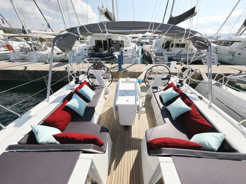 Cockpit of Grey Goose, a Beneteau Oceanis 51.1 sailboat at Općina Sukošan, Croatia