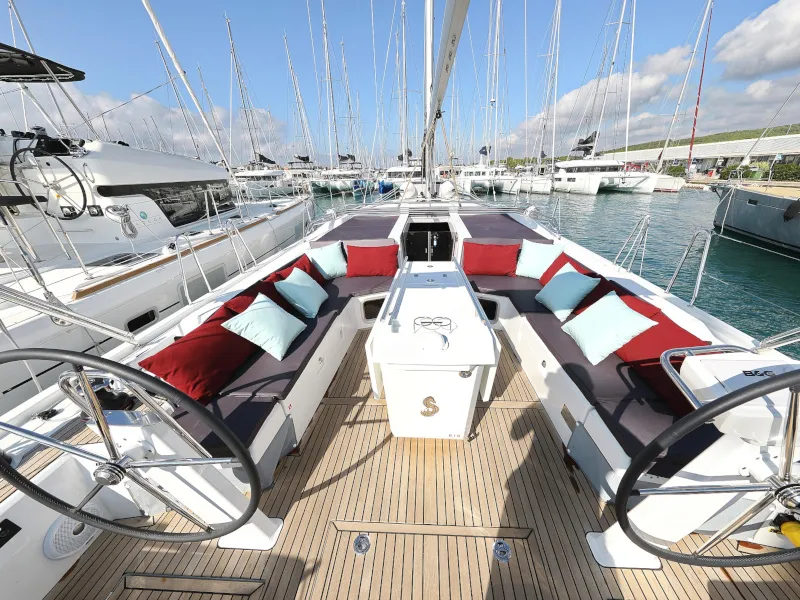 Cockpit of Grey Goose, a Beneteau Oceanis 51.1 sailboat at Općina Sukošan, Croatia