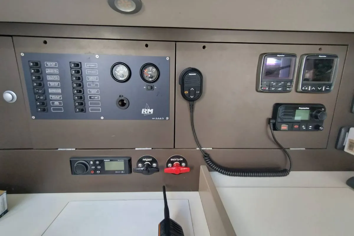Cockpit of Bag Dir 3, a RM 1070 sailboat at Saint-Cast-le-Guildo, France