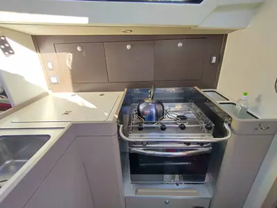 Galley of Bag Dir 3, a RM 1070 sailboat at Saint-Cast-le-Guildo, France
