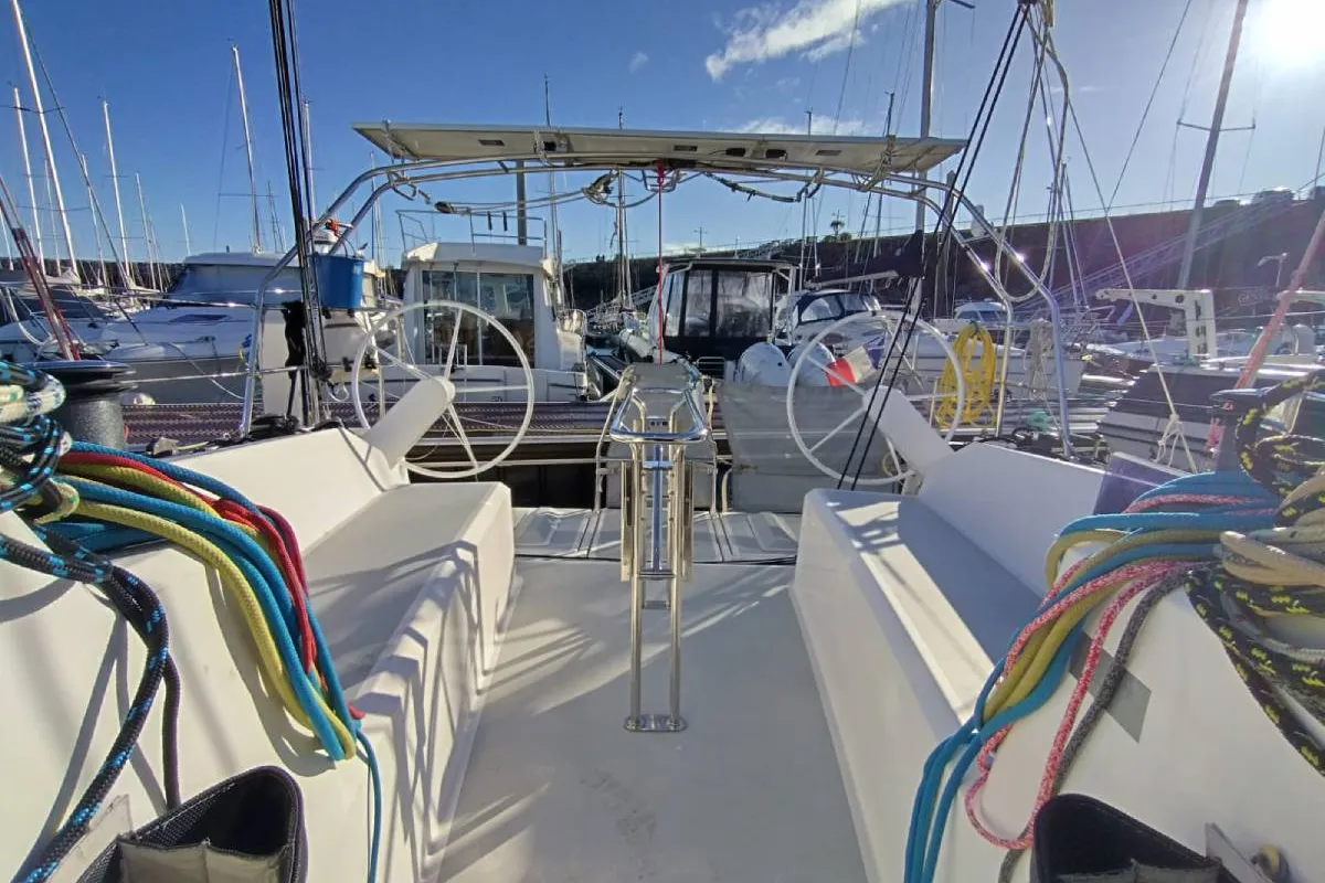 Cockpit of Bag Dir 3, a RM 1070 sailboat at Saint-Cast-le-Guildo, France