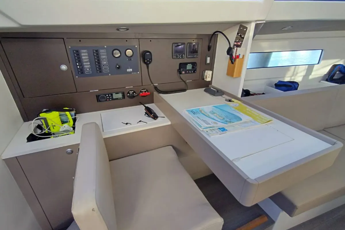 Cockpit of Bag Dir 3, a RM 1070 sailboat at Saint-Cast-le-Guildo, France