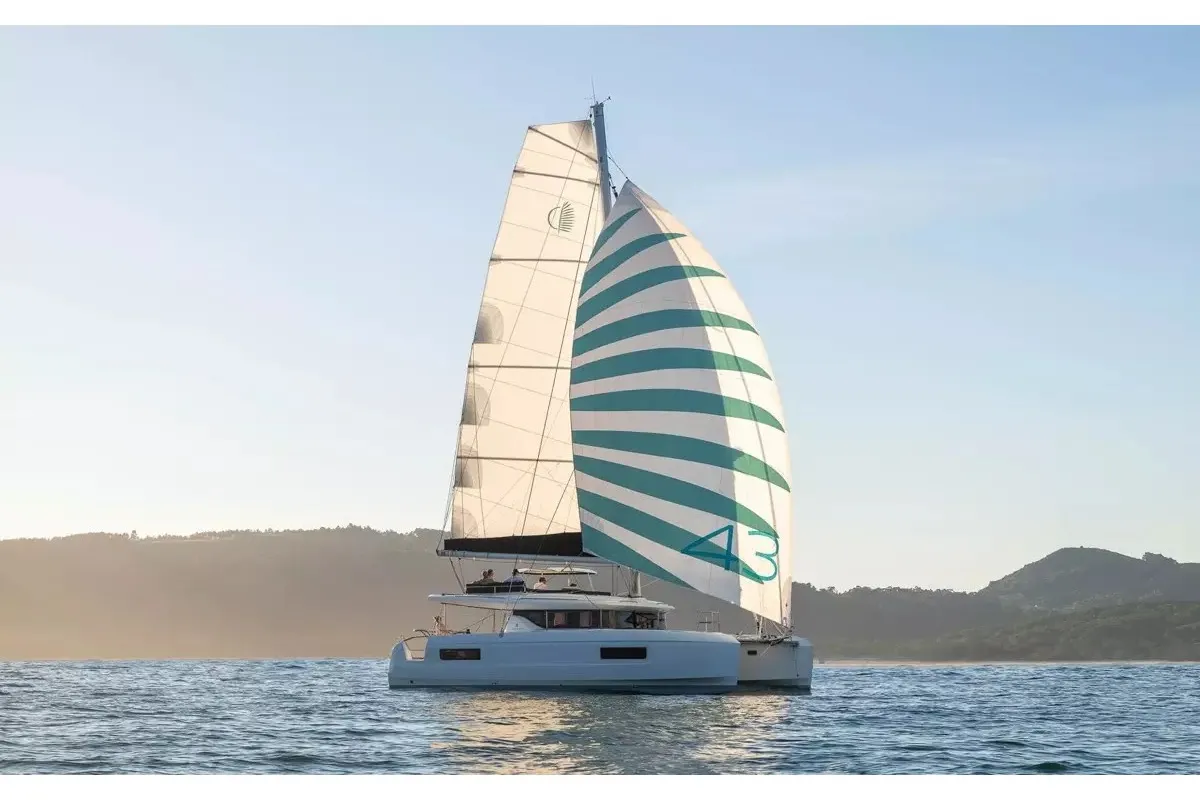 Salon of Nuvola, a Lagoon 43 catamaran at Olbia, Italy