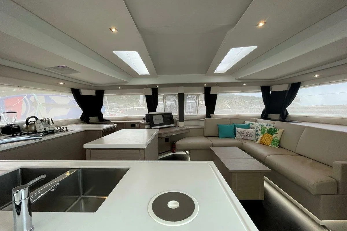 Galley of Soleil Rae, a Fountaine Pajot Saba 50 catamaran at Road Town, British Virgin Islands