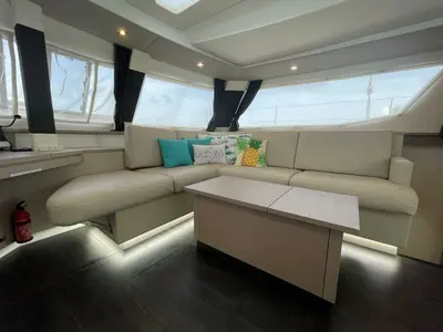 Salon of Soleil Rae, a Fountaine Pajot Saba 50 catamaran at Road Town, British Virgin Islands