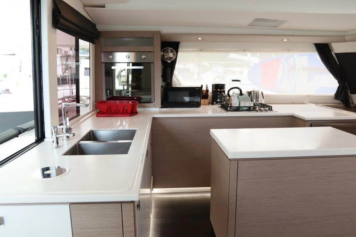 Galley of Soleil Rae, a Fountaine Pajot Saba 50 catamaran at Road Town, British Virgin Islands
