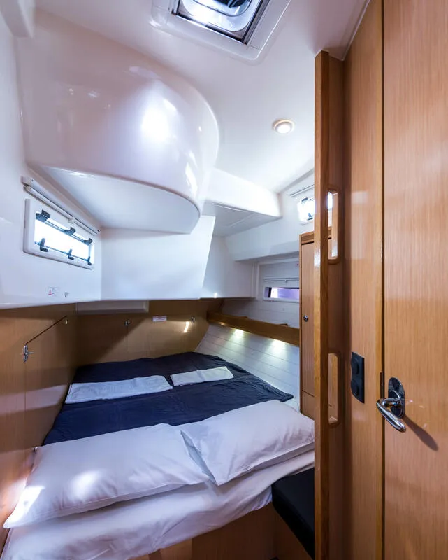 Cabin on Altair, a Bavaria 50 Cruiser sailboat at Svoronata, Greece