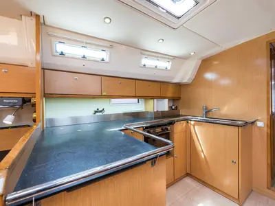 Galley of Altair, a Bavaria 50 Cruiser sailboat at Svoronata, Greece