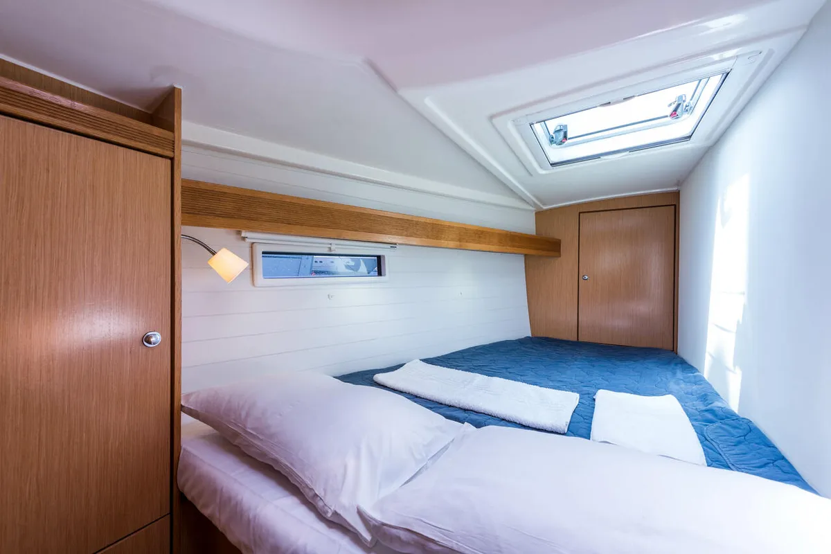 Cabin on Altair, a Bavaria 50 Cruiser sailboat at Svoronata, Greece
