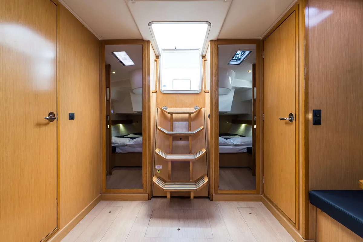Salon of Altair, a Bavaria 50 Cruiser sailboat at Svoronata, Greece