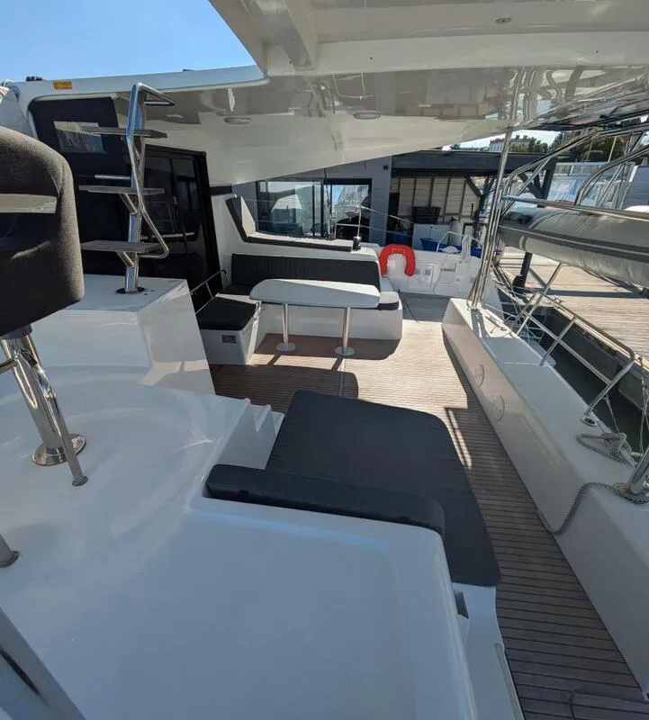Deck of Petit Terre, a Lagoon 42 catamaran at Pointe-à-Pitre, France