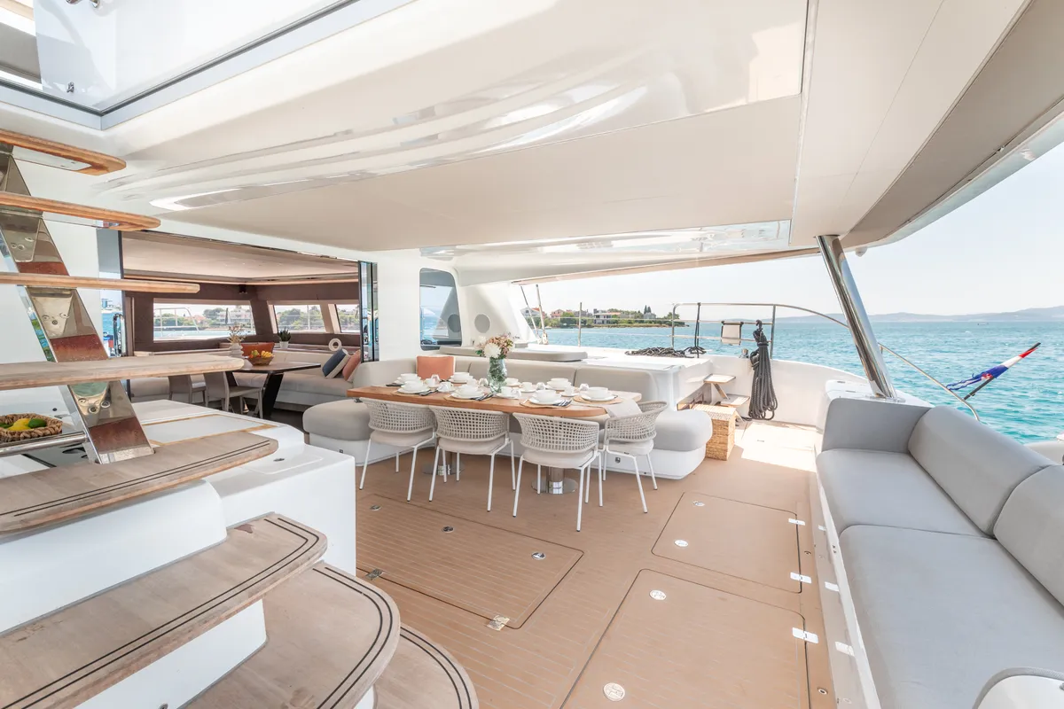 Deck of Seaductive Orca, a Lagoon Sixty 5 catamaran at Split, Croatia