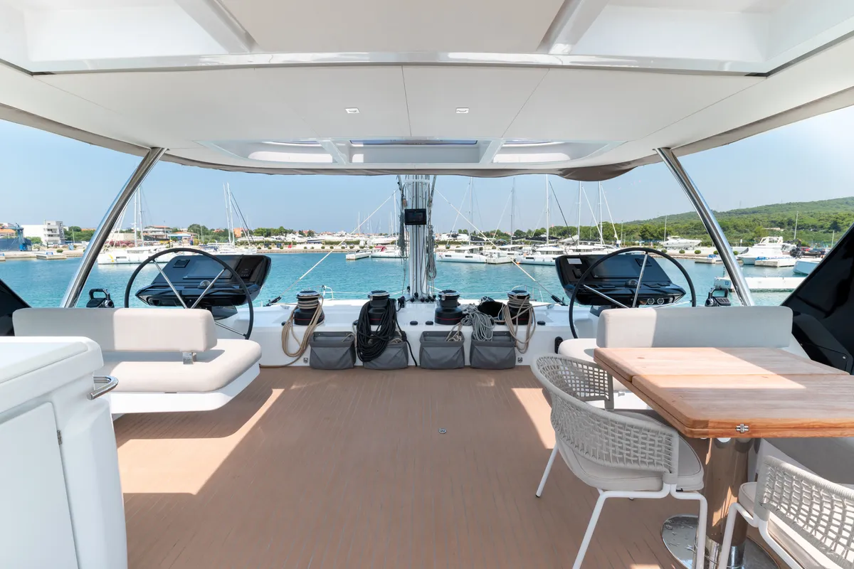 Cockpit of Seaductive Orca, a Lagoon Sixty 5 catamaran at Split, Croatia