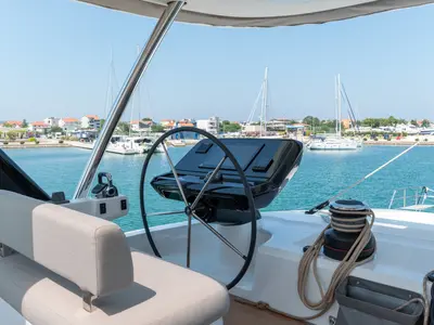 Cockpit of Seaductive Orca, a Lagoon Sixty 5 catamaran at Split, Croatia