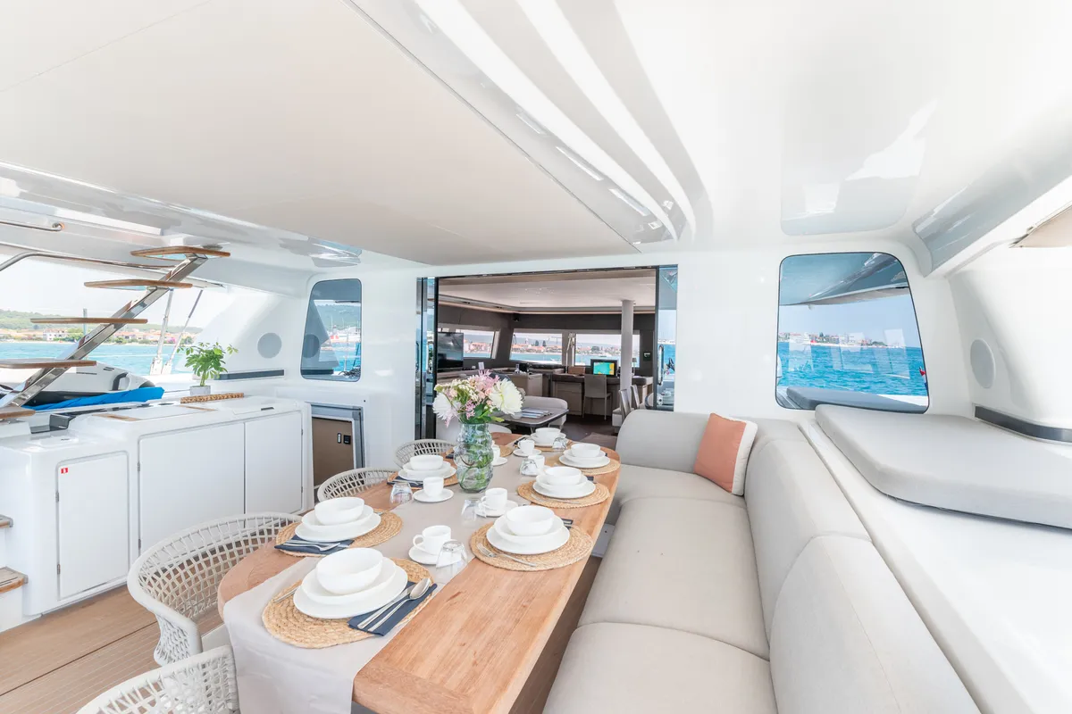 Deck of Seaductive Orca, a Lagoon Sixty 5 catamaran at Split, Croatia