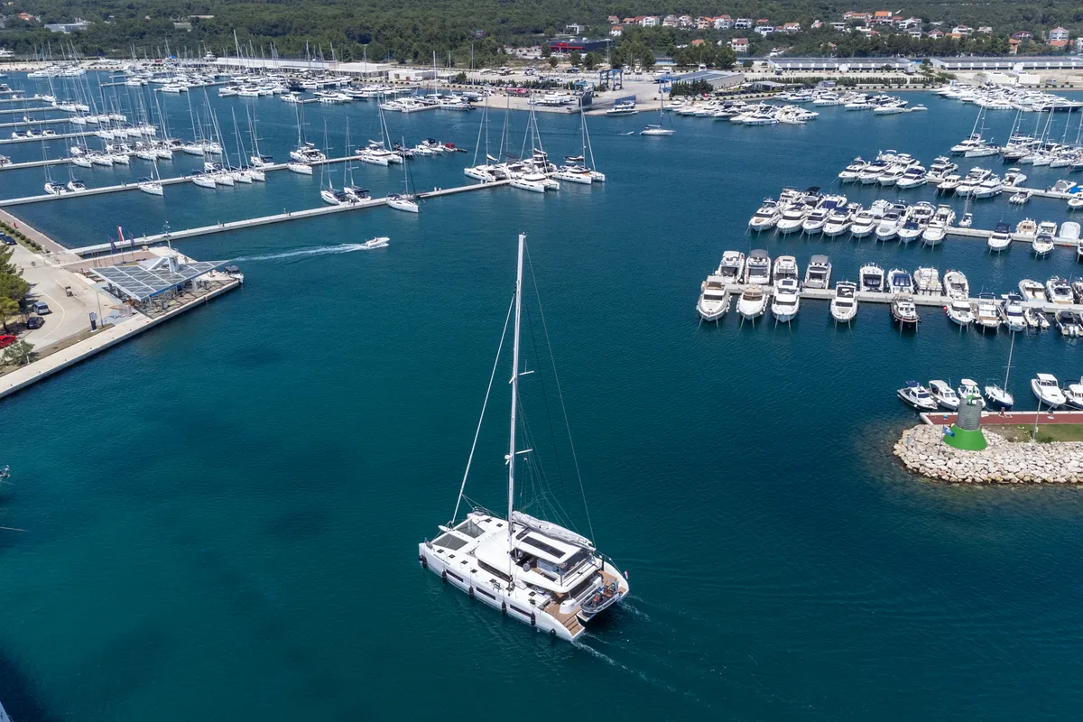 Exterior view of Seaductive Orca, a Lagoon Sixty 5 catamaran at Split, Croatia