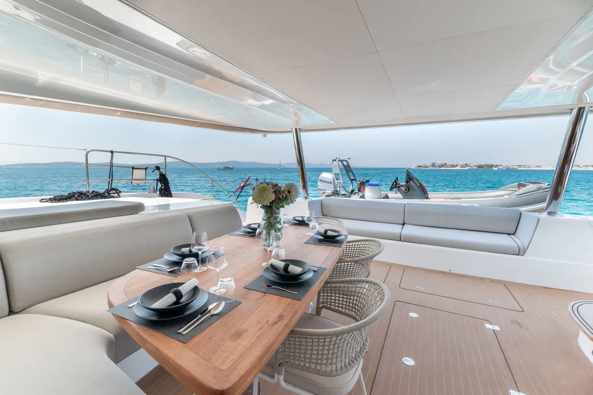 Deck of Seaductive Orca, a Lagoon Sixty 5 catamaran at Split, Croatia