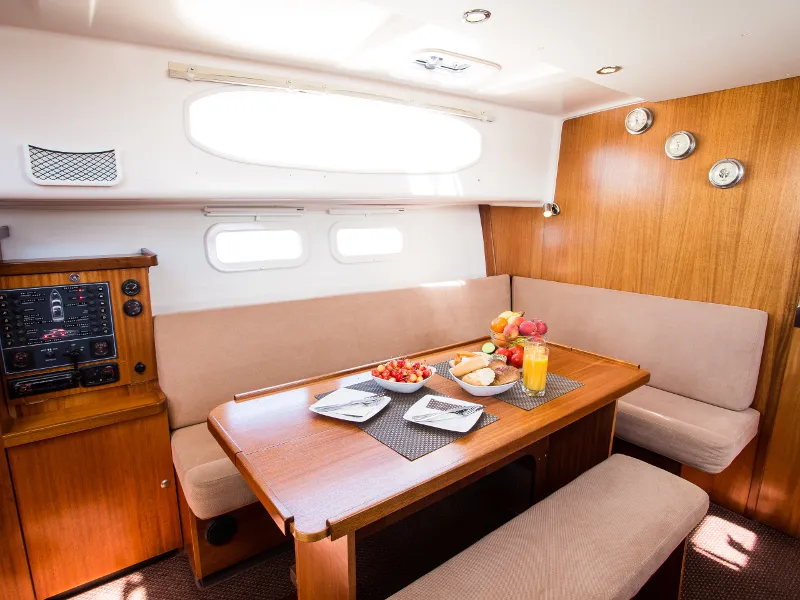 Salon of Nautika 1000 VIP, a Delphia Yachts Nautika 1000 motorboat at Wilkasy, Poland