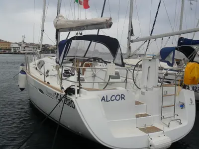 Exterior view of Alcor, a Beneteau Oceanis 43 sailboat at Cagliari, Italy