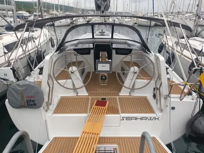 Cockpit of Seahawk, a Hanse 418 sailboat at Punat, Croatia