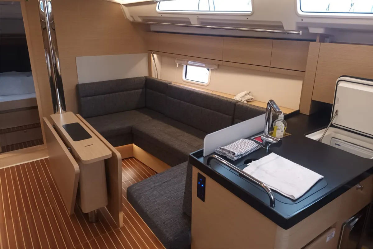 Salon of Seahawk, a Hanse 418 sailboat at Punat, Croatia