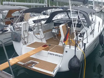 Deck of Seahawk, a Hanse 418 sailboat at Punat, Croatia