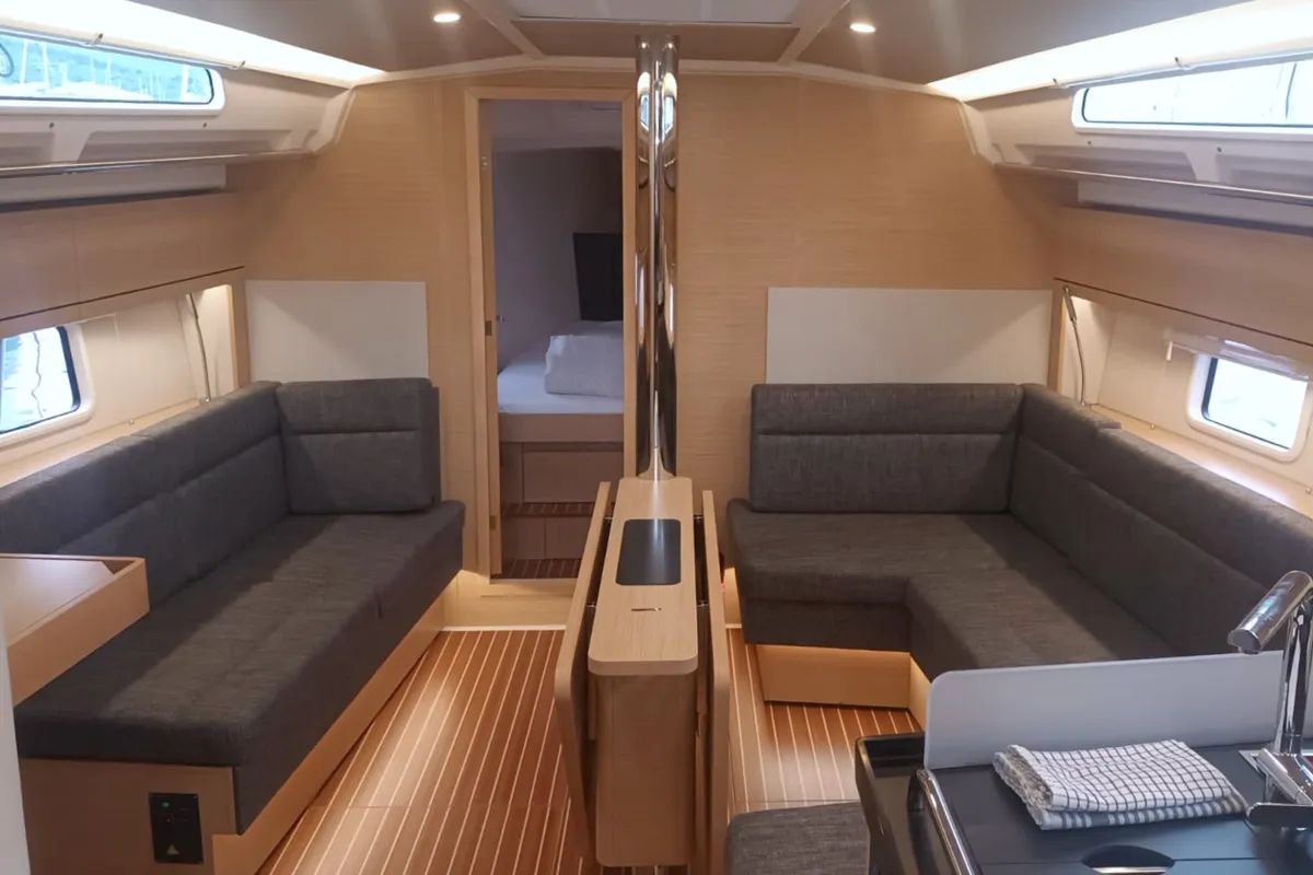 Salon of Seahawk, a Hanse 418 sailboat at Punat, Croatia