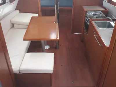 Salon of Naima, a Beneteau Oceanis 38.1 sailboat at Cannigione, Italy