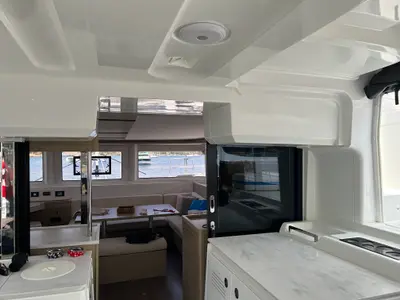 Salon of Lua, a Lagoon 46 catamaran at Fethiye, Turkey