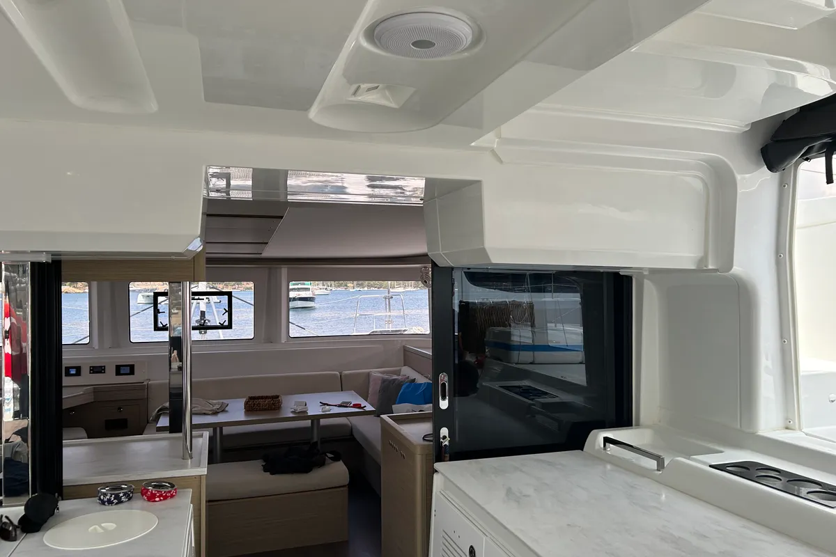 Salon of Lua, a Lagoon 46 catamaran at Fethiye, Turkey