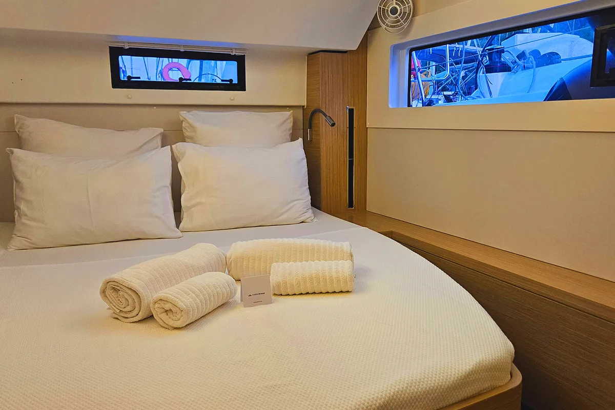 Cabin on Lua, a Lagoon 46 catamaran at Fethiye, Turkey