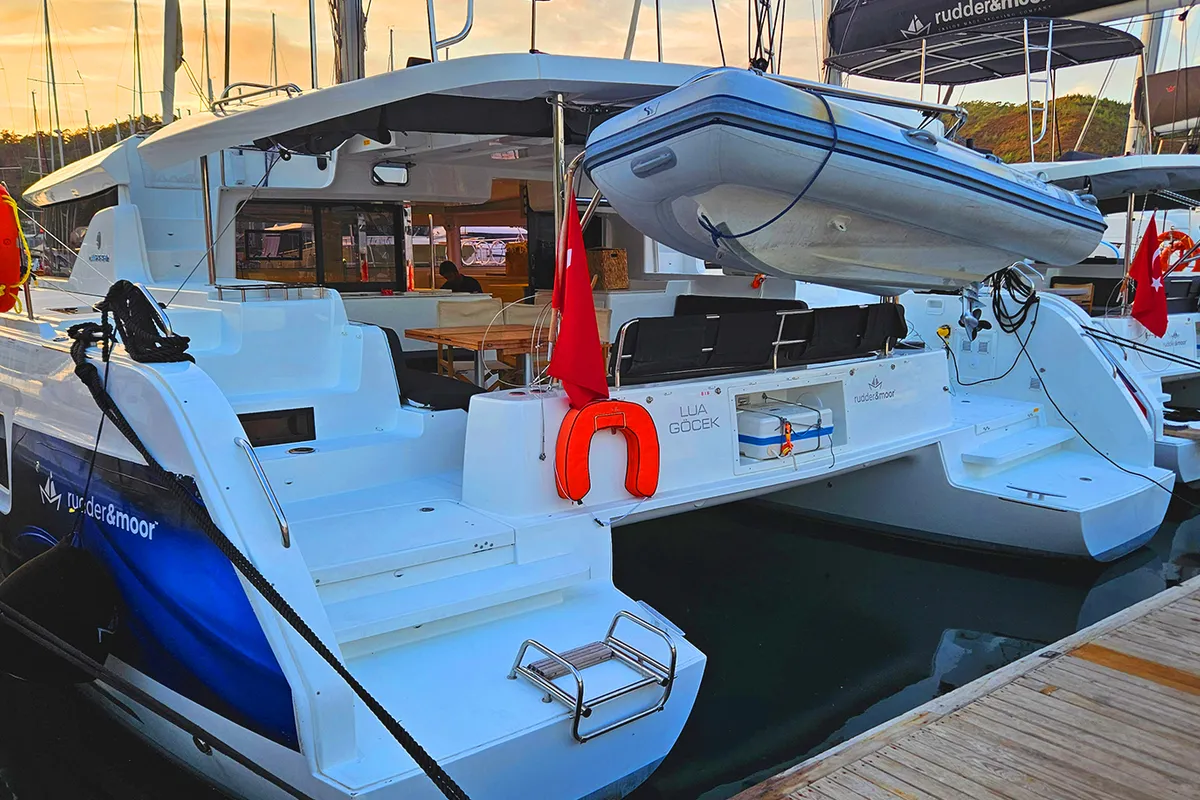 Deck of Lua, a Lagoon 46 catamaran at Fethiye, Turkey