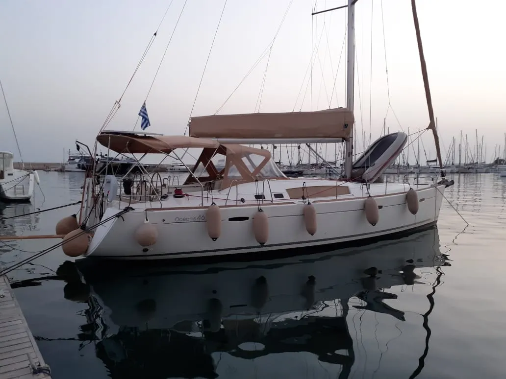 Exterior view of Sail La vie, a Beneteau Oceanis 46 sailboat at Athens, Greece