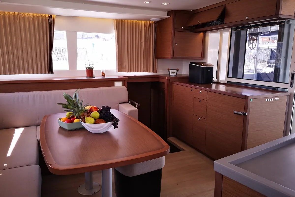 Salon of Calm Point, a Lagoon 450 catamaran at Split, Croatia