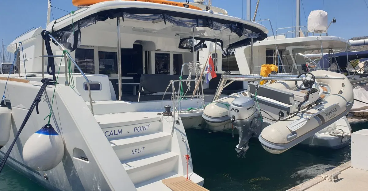 Exterior view of Calm Point, a Lagoon 450 catamaran at Split, Croatia