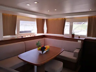 Salon of Calm Point, a Lagoon 450 catamaran at Split, Croatia