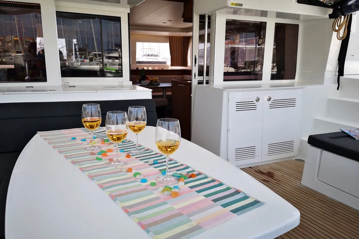 Deck of Calm Point, a Lagoon 450 catamaran at Split, Croatia