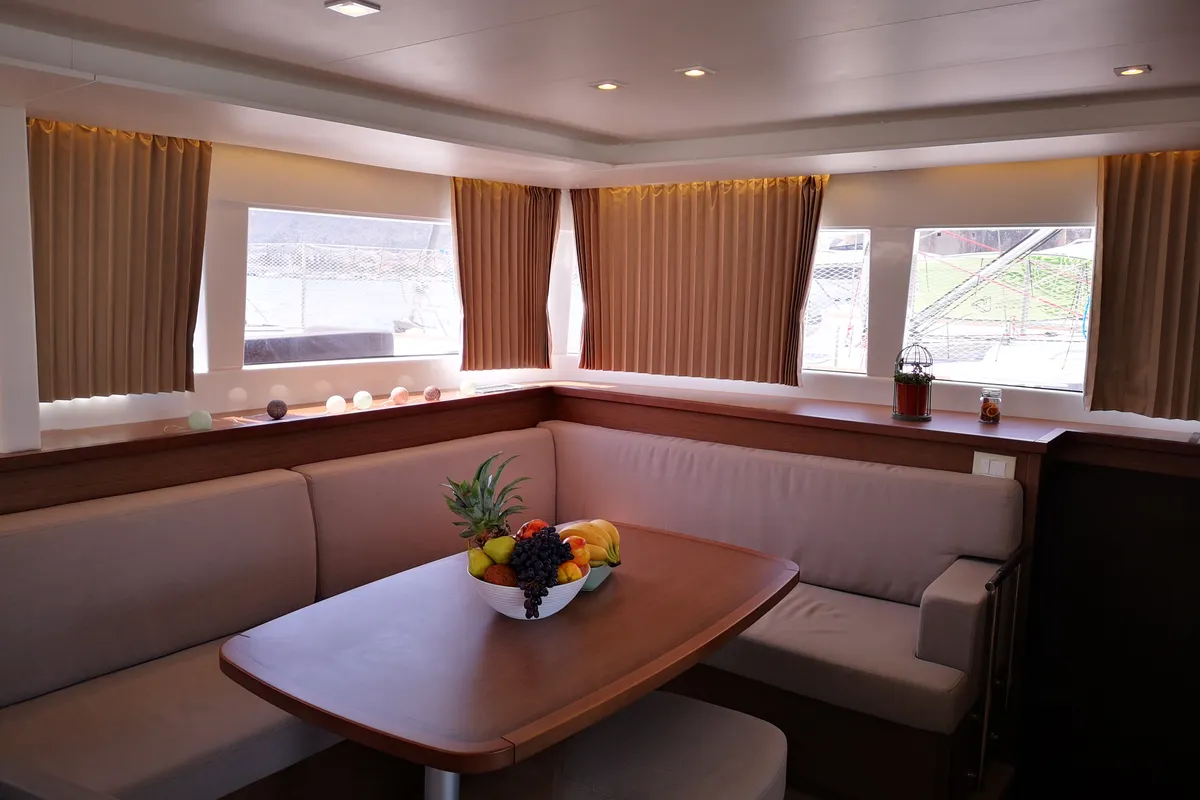 Salon of Calm Point, a Lagoon 450 catamaran at Split, Croatia