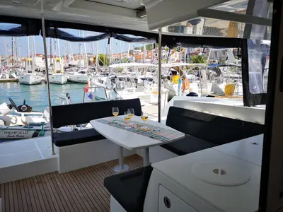 Deck of Calm Point, a Lagoon 450 catamaran at Split, Croatia
