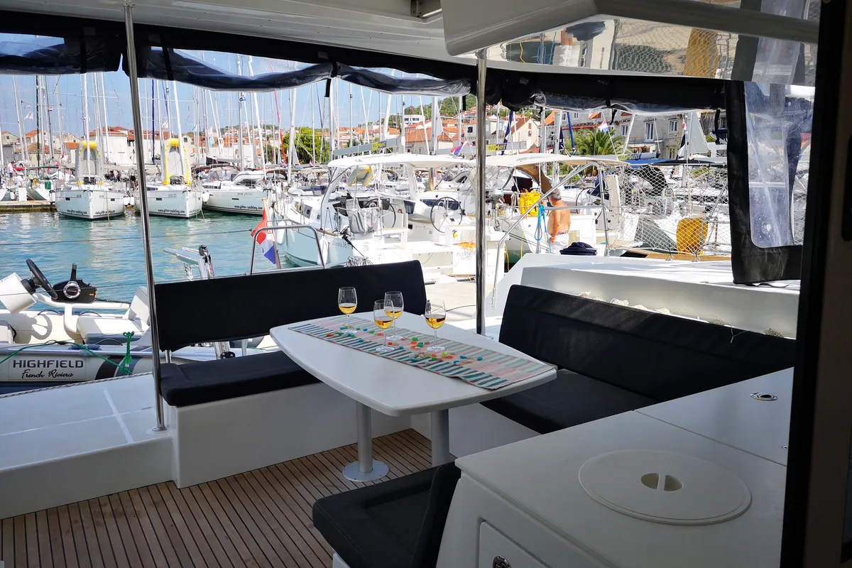 Deck of Calm Point, a Lagoon 450 catamaran at Split, Croatia