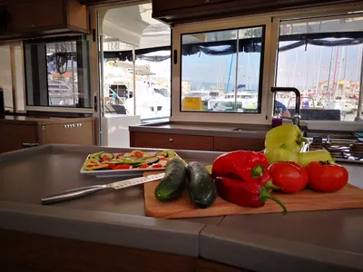 Galley of Calm Point, a Lagoon 450 catamaran at Split, Croatia