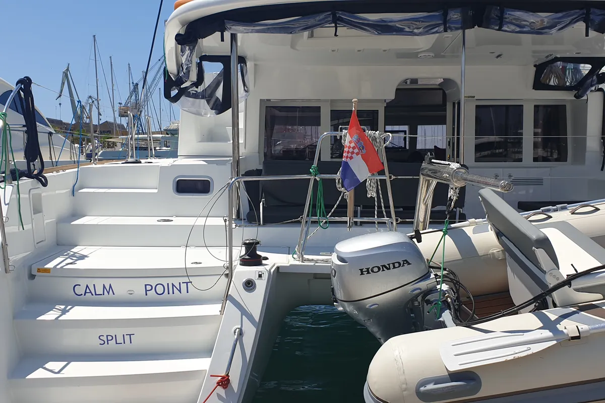 Exterior view of Calm Point, a Lagoon 450 catamaran at Split, Croatia