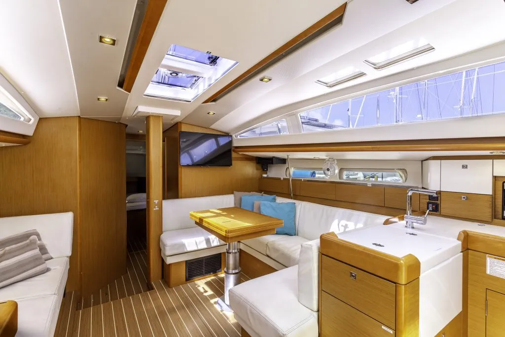 Salon of Sea Wolf, a Jeanneau Sun Odyssey 44 DS sailboat at Ribishi, Saint Vincent and the Grenadines