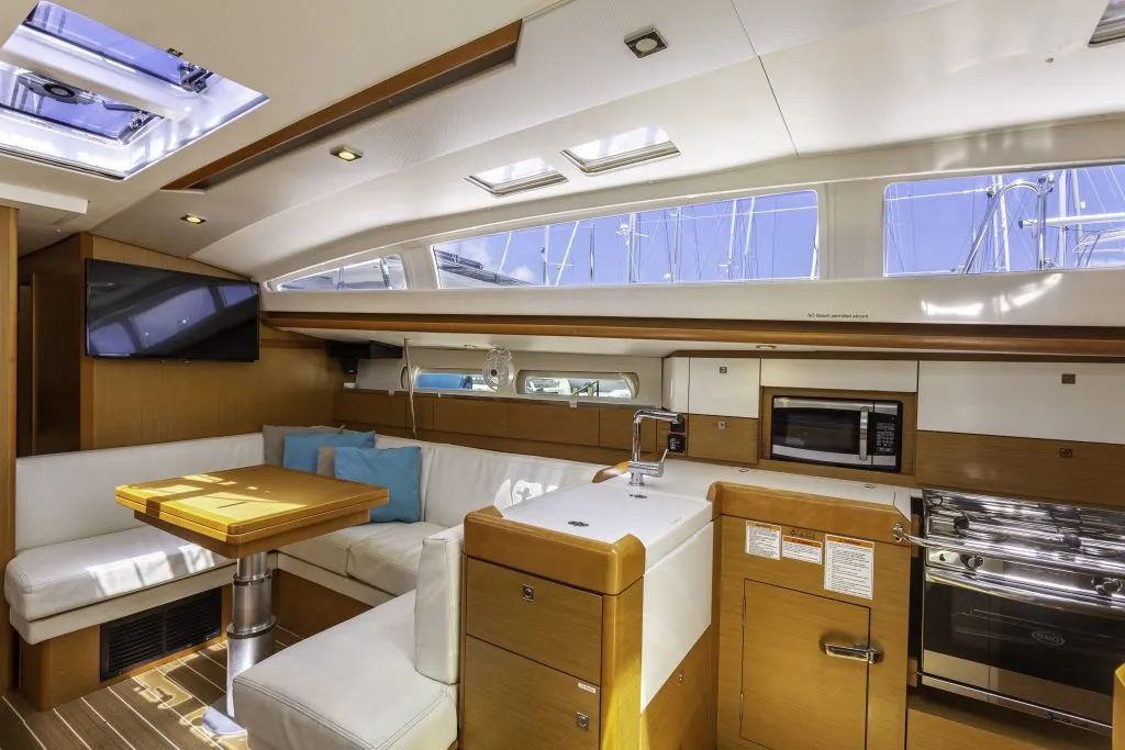 Galley of Sea Wolf, a Jeanneau Sun Odyssey 44 DS sailboat at Ribishi, Saint Vincent and the Grenadines