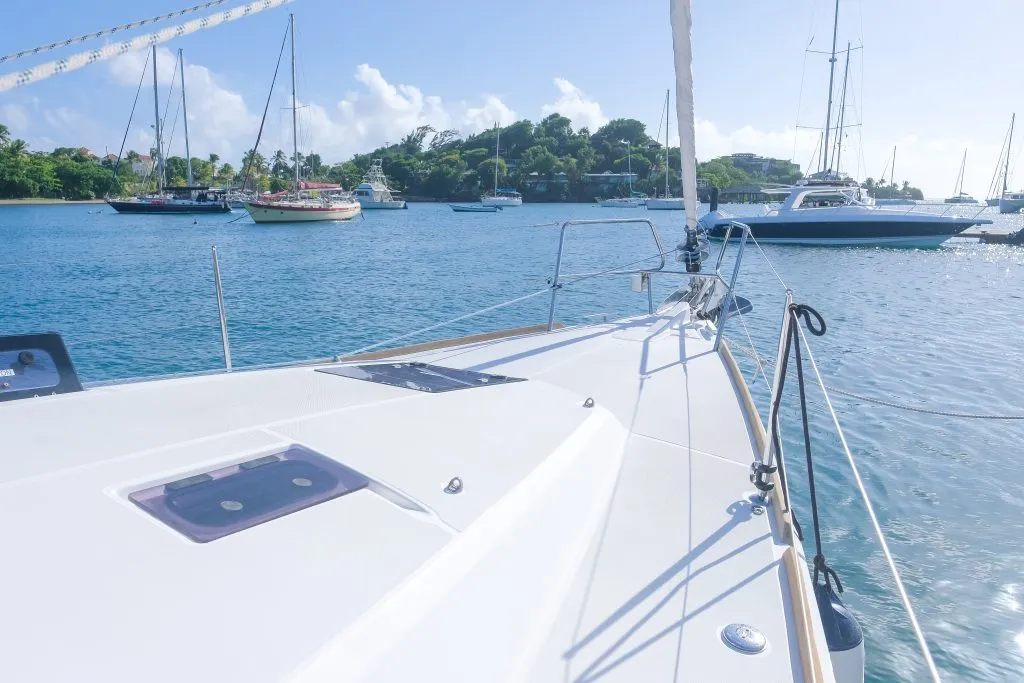 Deck of Sea Wolf, a Jeanneau Sun Odyssey 44 DS sailboat at Ribishi, Saint Vincent and the Grenadines