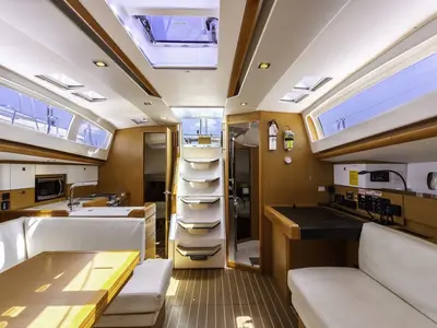 Salon of Sea Wolf, a Jeanneau Sun Odyssey 44 DS sailboat at Ribishi, Saint Vincent and the Grenadines