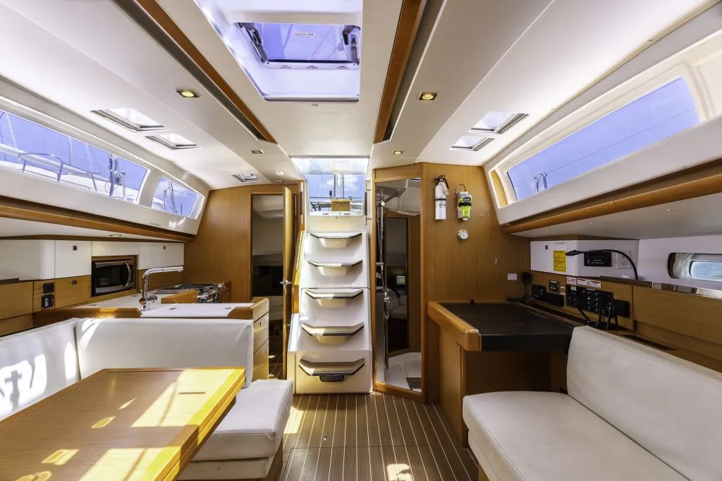 Salon of Sea Wolf, a Jeanneau Sun Odyssey 44 DS sailboat at Ribishi, Saint Vincent and the Grenadines