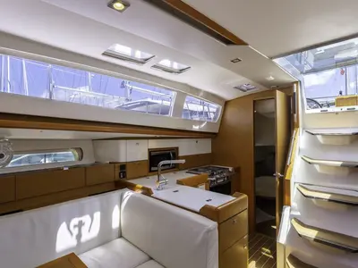 Galley of Sea Wolf, a Jeanneau Sun Odyssey 44 DS sailboat at Ribishi, Saint Vincent and the Grenadines