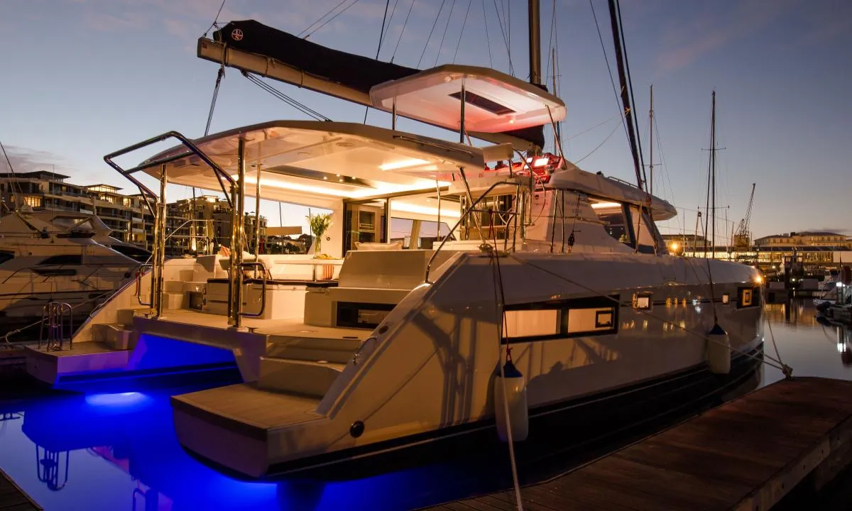 Exterior view of Moorings 4500 Club, a Leopard 45 catamaran at Općina Marina, Croatia
